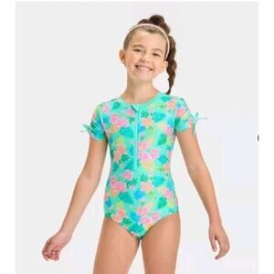 Girls' Enchanting Tropical Floral Printed One Piece Rash Guard Cat & Jack XL